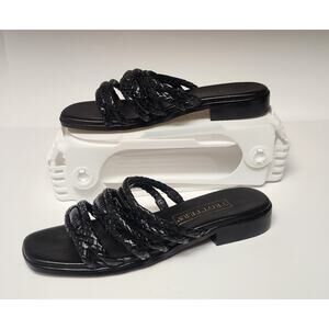 Trotters Jewel Vintage Black Leather Slide Flat Sandal Shoes Size 6.5M